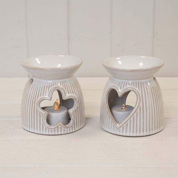 Natural Ceramic Oil Burner With Cut Out Heart Detail