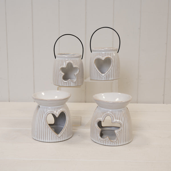 Natural Ceramic Oil Burner With Cut Out Heart Detail
