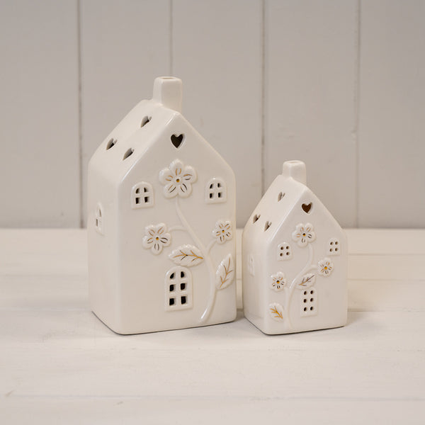 Glazed Ceramic House with LED Ornament with Textured Detail