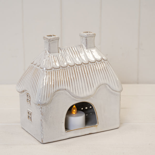 Natural Ceramic Thatch Roof House for Tealight