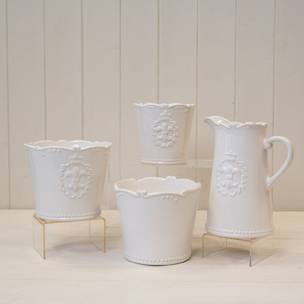 White Ceramic Jug Fleur De Lis