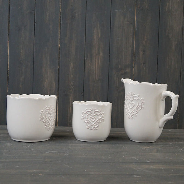 White Ceramic Jug Heart Design