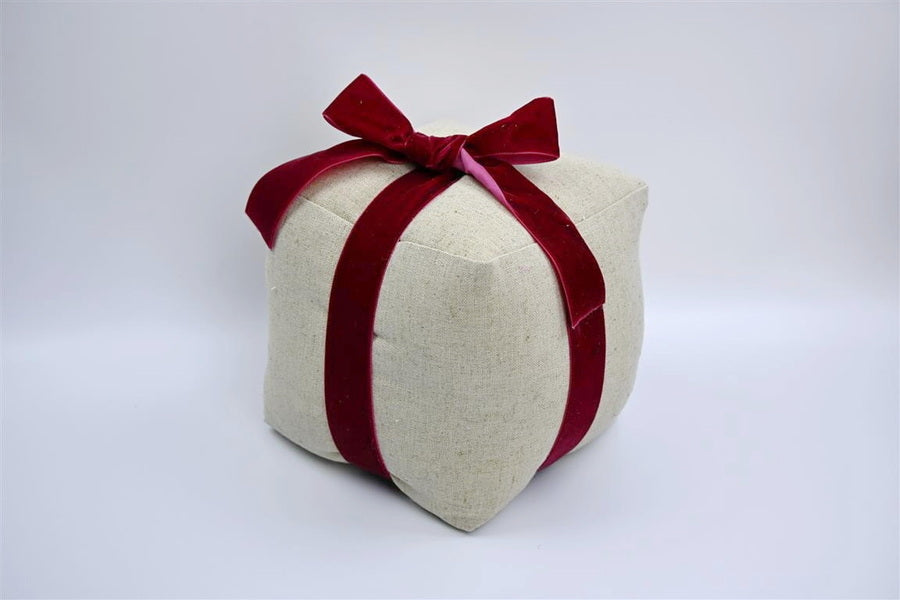 Natural Christmas Present with Red Velvet Bow Doorstop