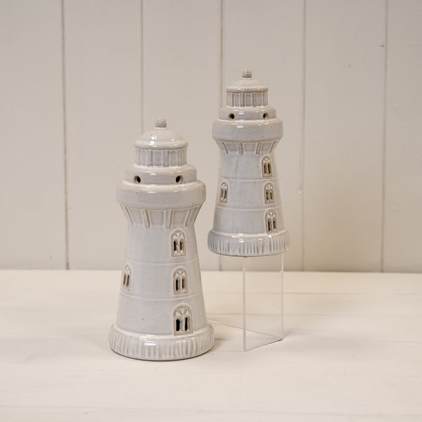 Glazed Ceramic Lighthouse Ornament with Textured Detail