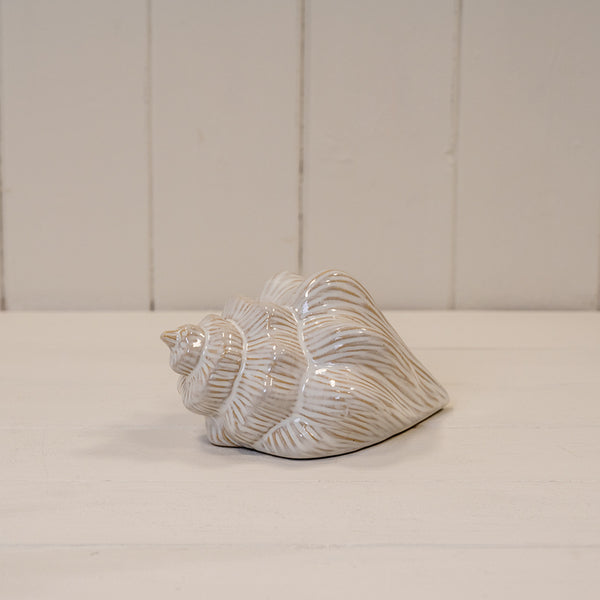 Glazed Ceramic Shell Ornament with Textured Detail