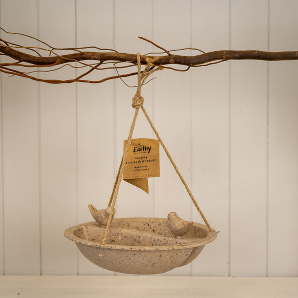 Earthy Coffee Husks Hanging Bird Bath and Feeder