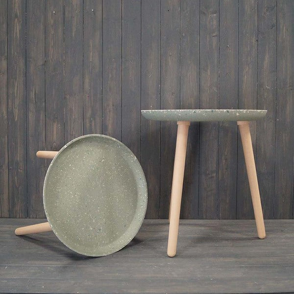 Set Of Two Earthy Sage Bamboo Terrazzo Side Table