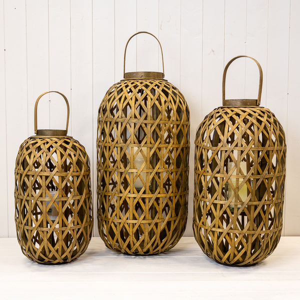 Small Oval Bamboo Lantern with Glass Insert