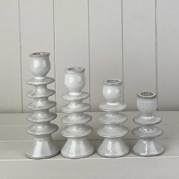 Glazed Ceramic Candle Holder with Textured Detail