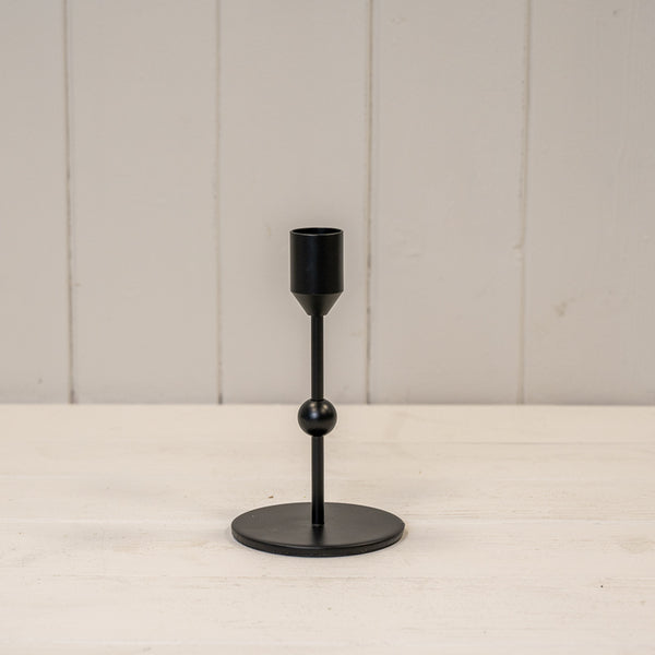 Small Black Single Candle Holder with Ball Detail