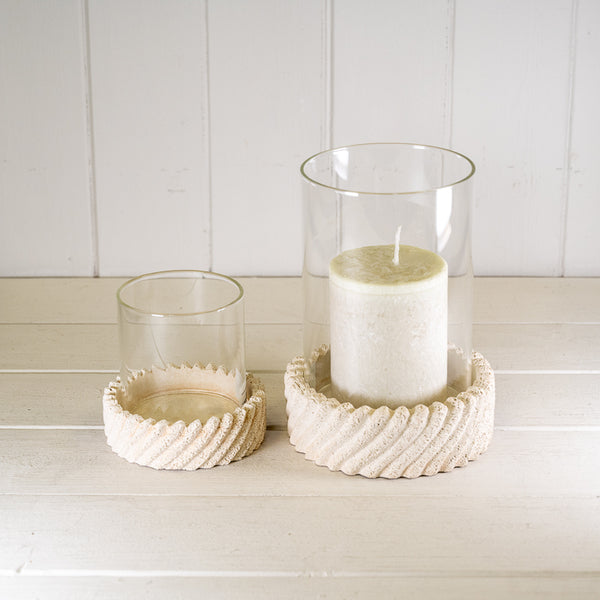 Tall Sandy Textured Hurrican Glass Candle Holder.