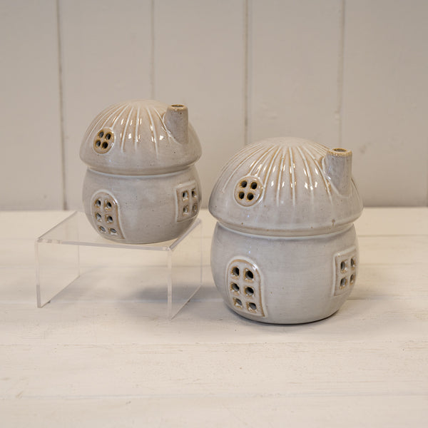 Glazed Ceramic Mushroom House with LED Ornament with Textured Detail