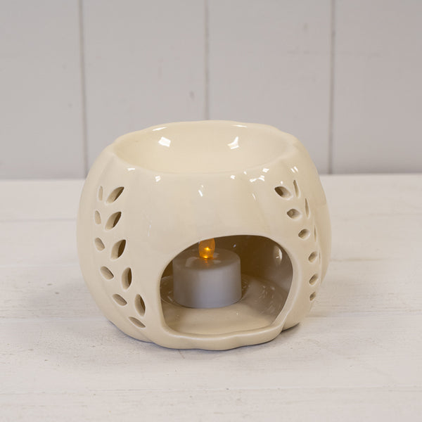 Beige Ceramic Wax Burner with Leaf Detail