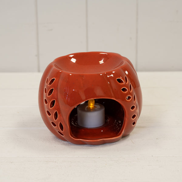 Burnt Orange Ceramic Wax Burner with Leaf Detail