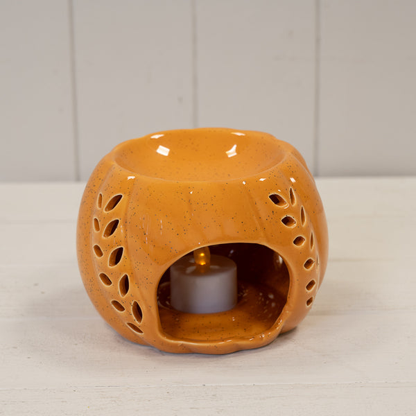 Orange Ceramic Wax Burner with Leaf Detail