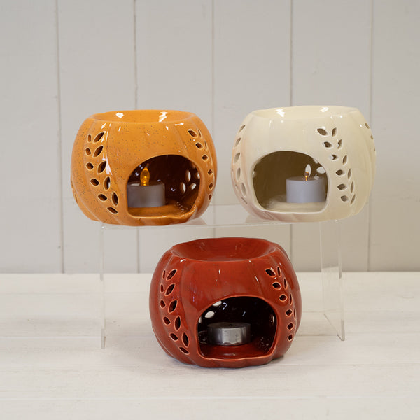 Orange Ceramic Wax Burner with Leaf Detail