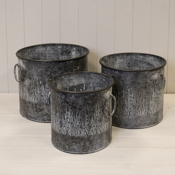 Set of Three Meadow Round Zinc Planters
