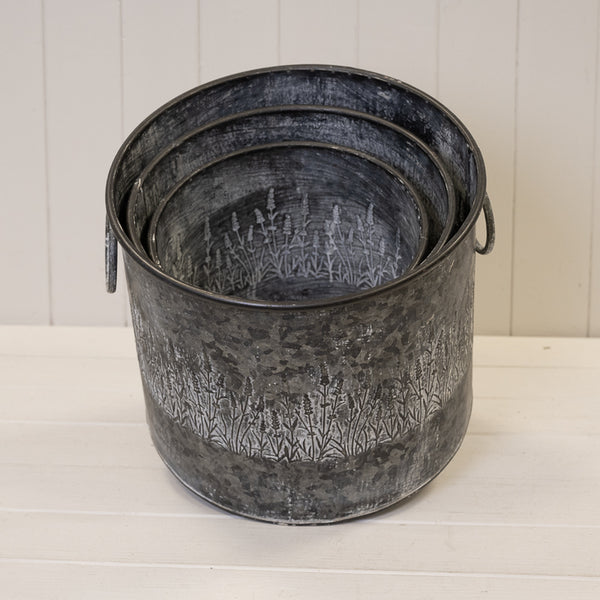 Set of Three Meadow Round Zinc Planters