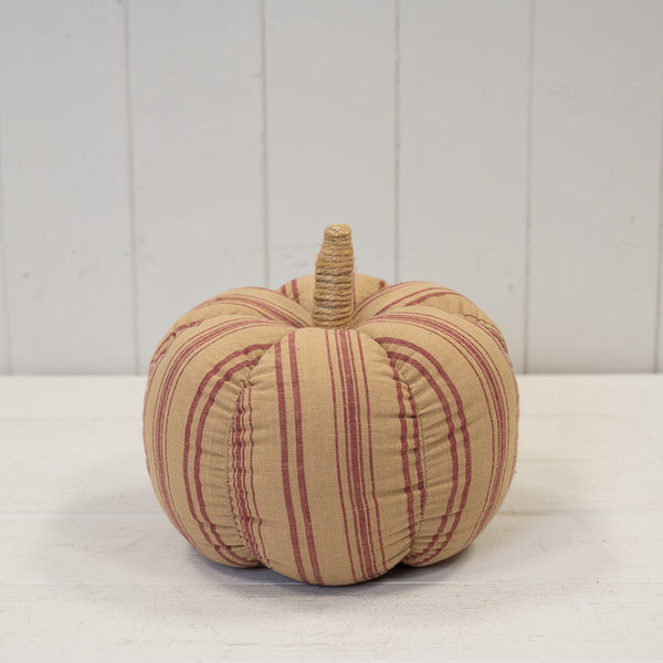 Beige and Deep Rose Striped Fabric Pumpkin