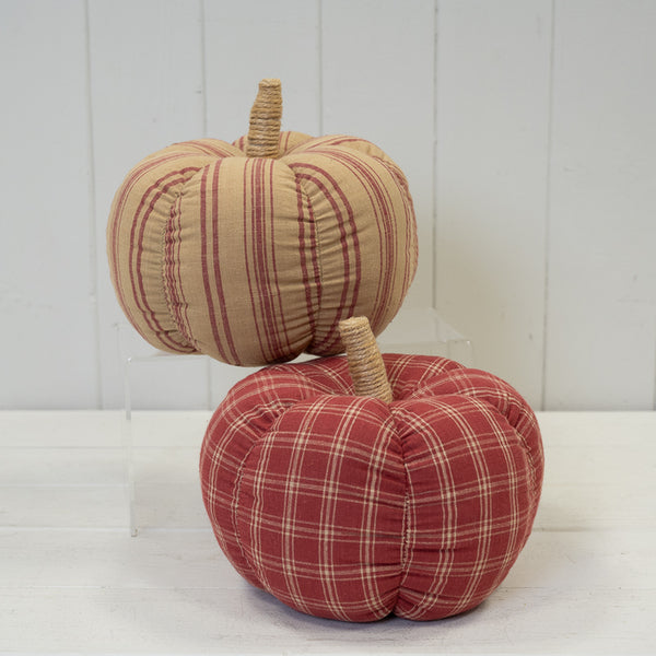 Beige and Deep Rose Striped Fabric Pumpkin