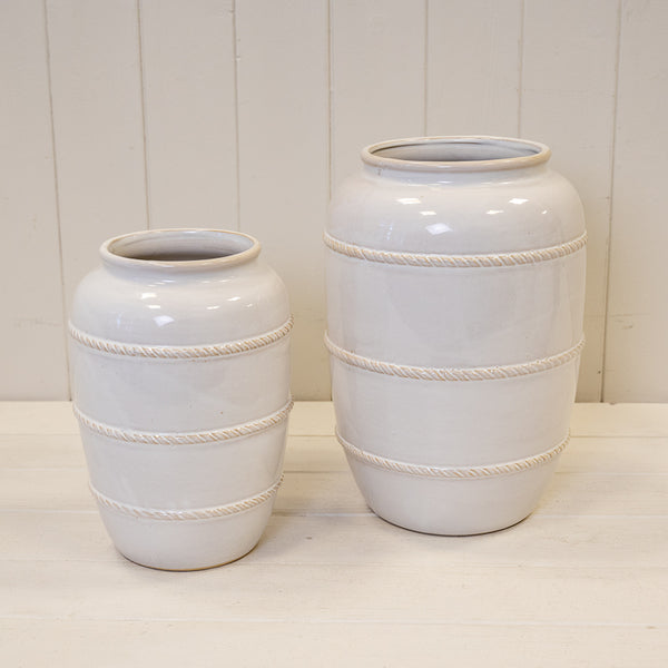 Natural Rustic Ceramic Vase with Rope Detail Large