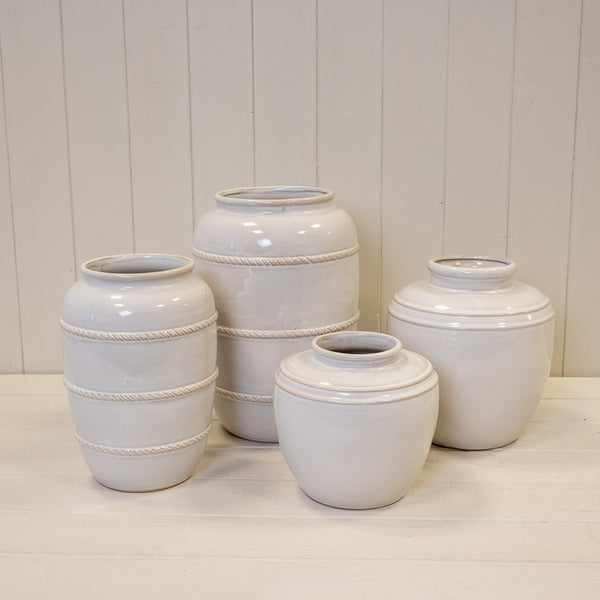 Natural Rustic Ceramic Vase with Rope Detail Small