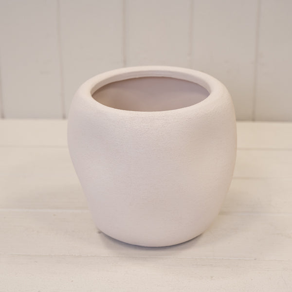 White Textured Stone Plant Pot