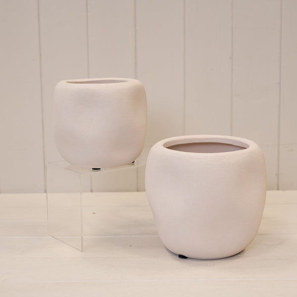 White Textured Stone Plant Pot