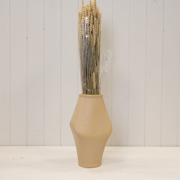 Modern Tan Sculptural Ribbed Vase.