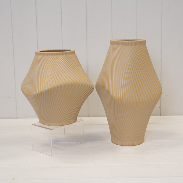 Modern Tan Sculptural Ribbed Vase.