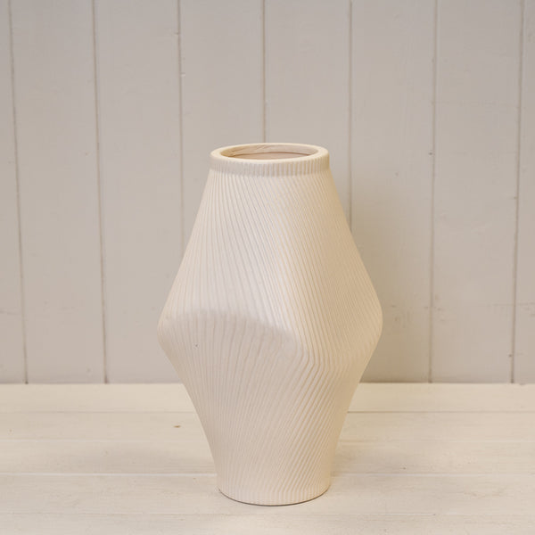 Modern Beige Sculptural Ribbed Vase