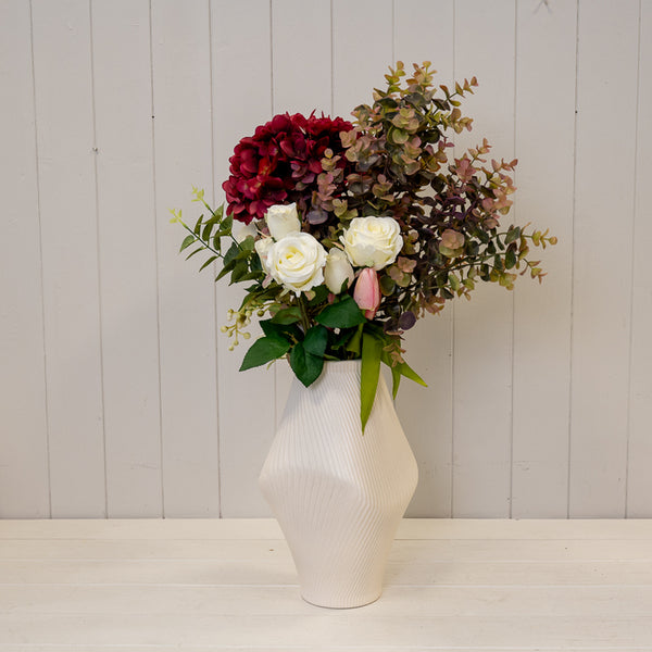 Modern Beige Sculptural Ribbed Vase
