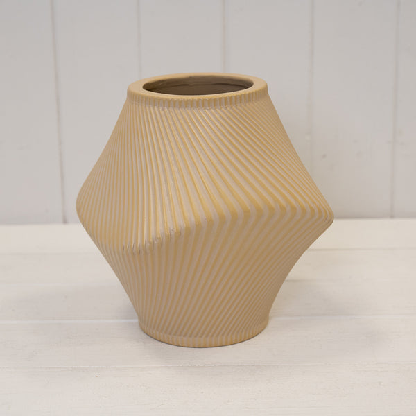 Short Tan Sculptural Ribbed Vase