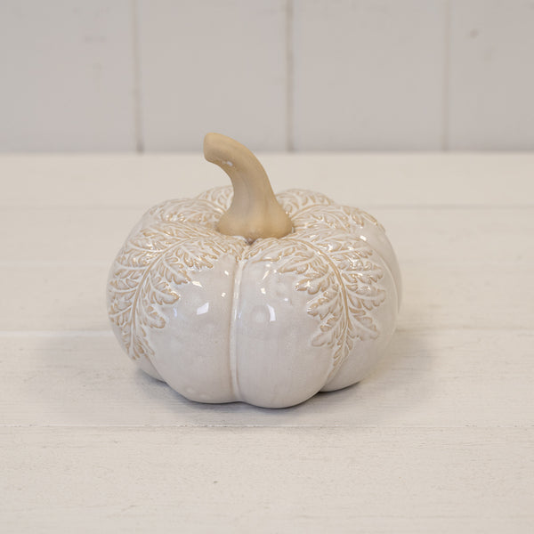 Large Natural Glazed Pumpkin with Oversized Leaves