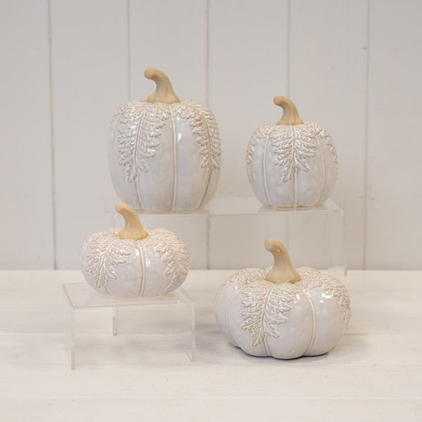 Large Natural Glazed Taller Pumpkin with Oversized Leaves