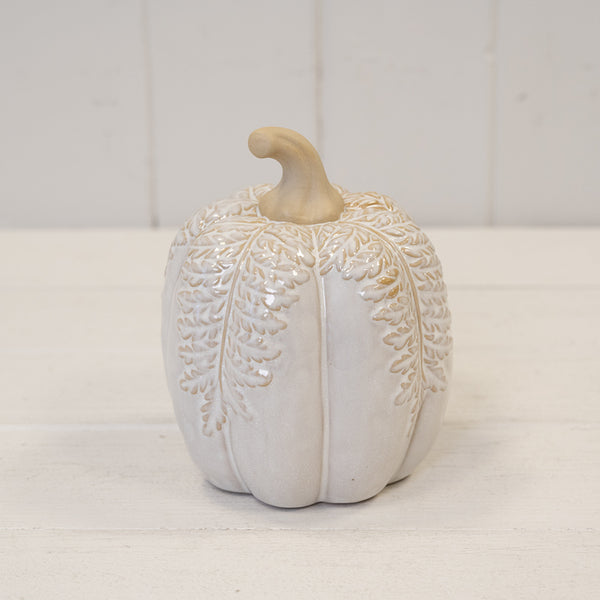 Large Natural Glazed Taller Pumpkin with Oversized Leaves