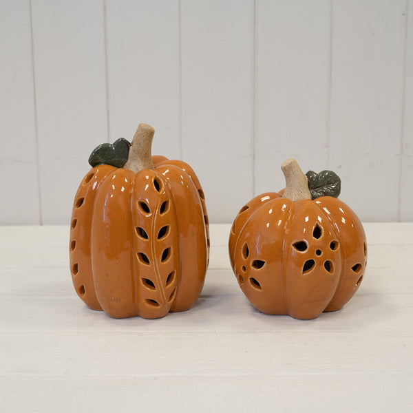 Ceramic Pumpkin with Cutout Detail LED Timer