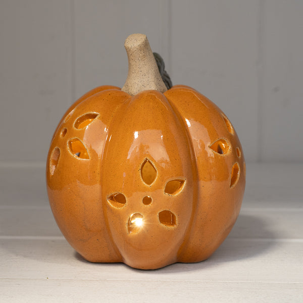 Ceramic Pumpkin with Cutout Detail LED Timer