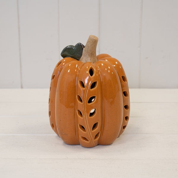 Orange LED Pumpkin with Open Leaf detail