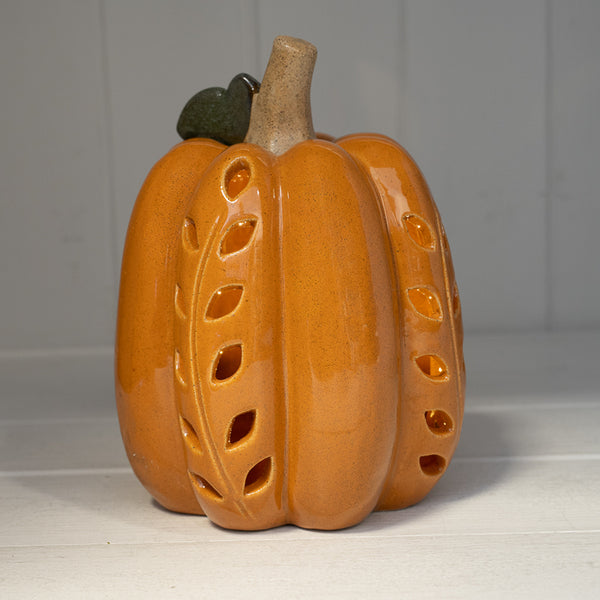 Orange LED Pumpkin with Open Leaf detail