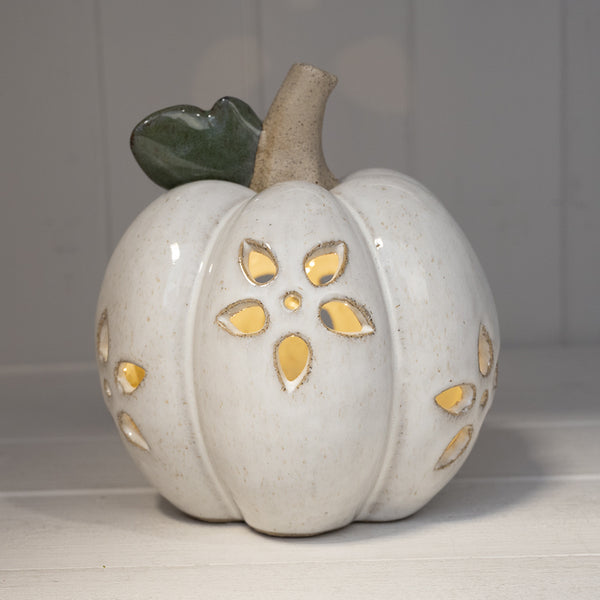 Small LED Pumpkin with Open Flower Detail