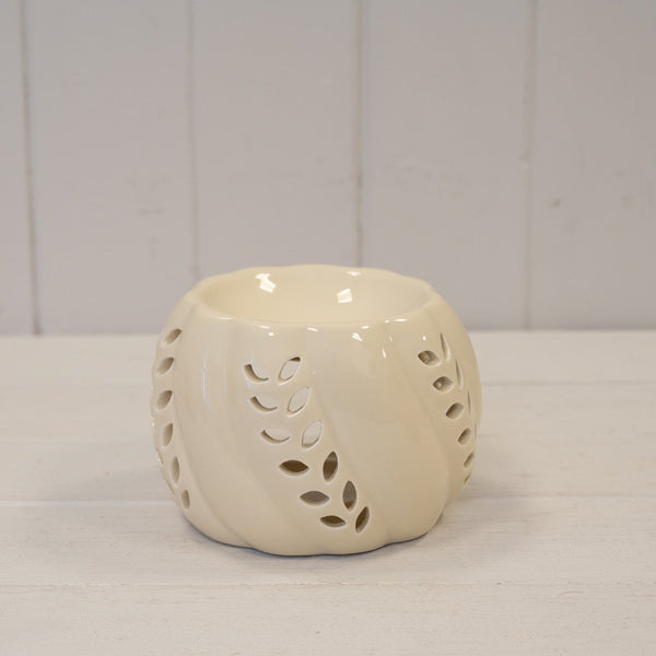 Beige Ceramic Wax Burner with Leaf Detail