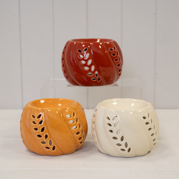 Burnt Orange Ceramic Wax Burner with Leaf Detail
