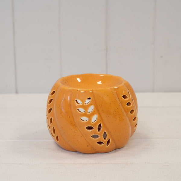 Orange Ceramic Wax Burner with Leaf Detail