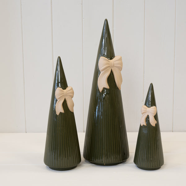 Medium Forest Green Striped Tree with Bow Detail