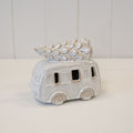 Ceramic Natural Camper Van with Christmas Tree on Roof