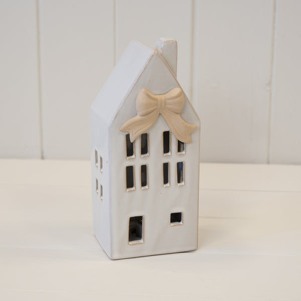 Medium Ceramic LED House with Bow Details