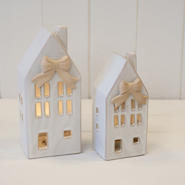 Medium Ceramic LED House with Bow Details