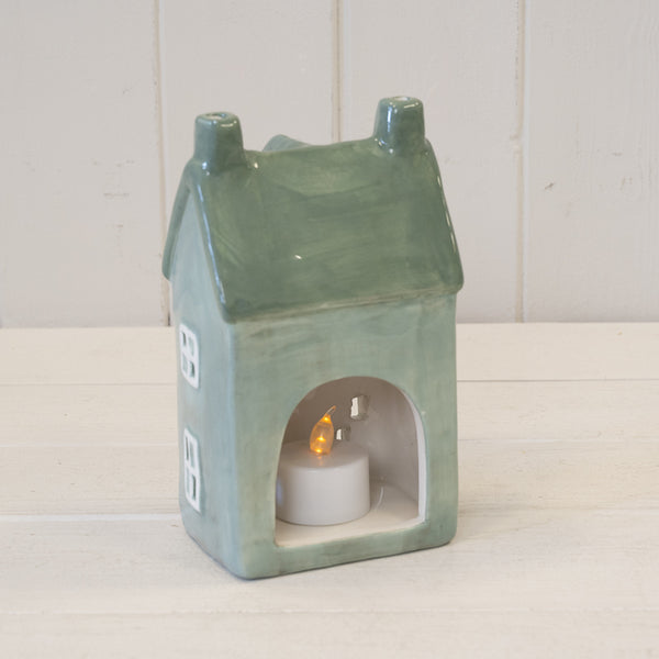 Nordic Green Ceramic Tealight Holder House