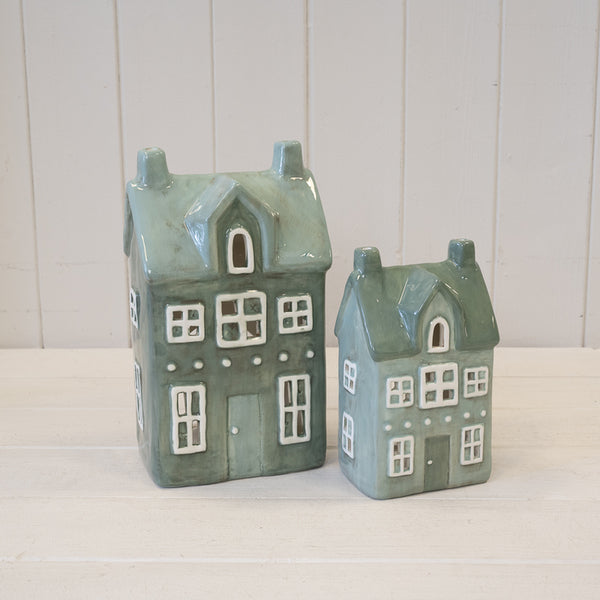 Nordic Green Ceramic Tealight Holder House